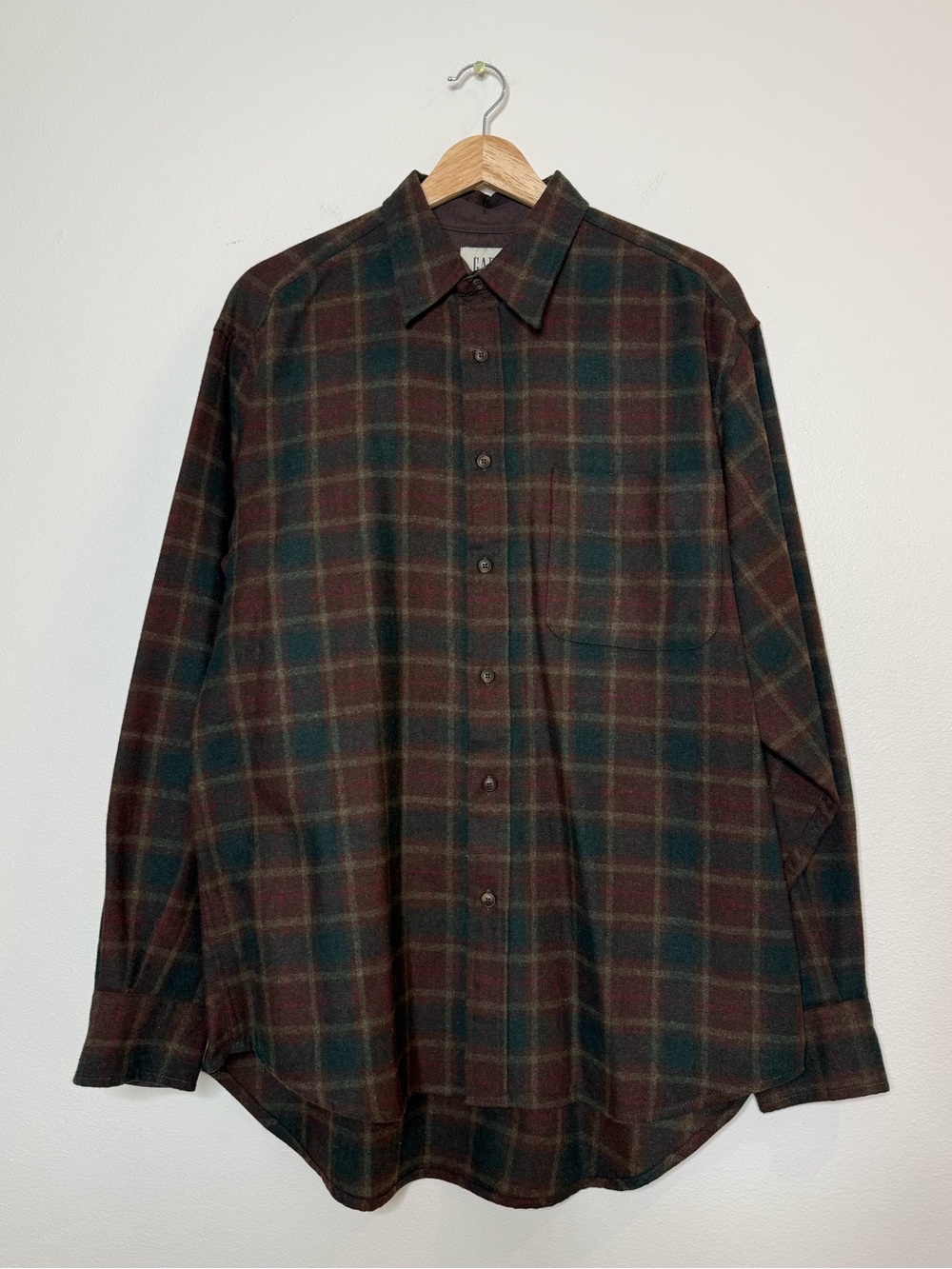 True Vintage Gap Wool Blend Button Down Glenn Plaid neutral Chest Pocket medium